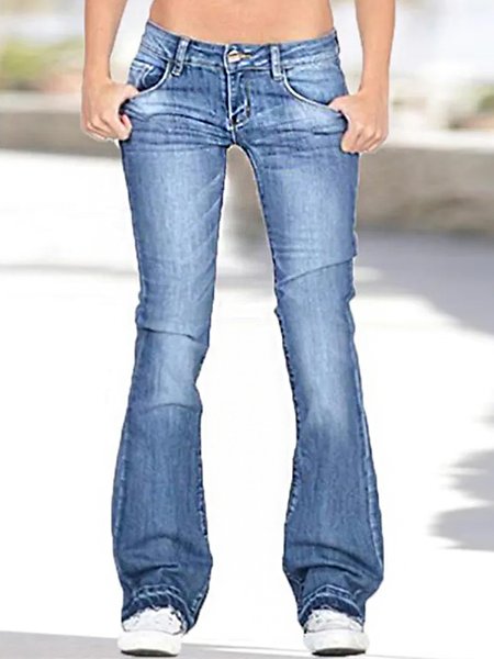 

Plain Casual Women's Jeans Flared Pants Bell Bottom Denim Jeans, Blue, Jeans