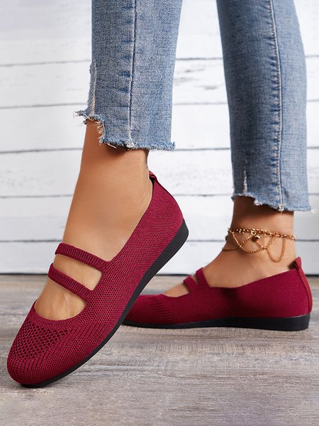 

Soft and Comfortable Breathable Flyknit Mary Jane Flats, Wine red, Flats & Loafers