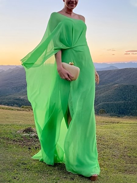 

Vacation Regular Fit One Shoulder Maxi Dress, Green, Maxi Dresses