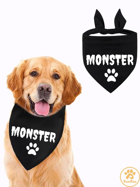 

Lilicloth X Funnpaw Monster Matching Dog Print Bib, Black, Pet Bandanas