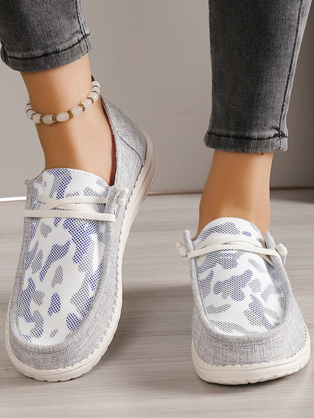 

Cow Pattern Denim Lace-Up Canvas Flats, Gray, Sneakers