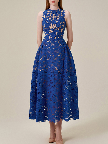 

Lace Regular Fit Elegant Wedding Guest Dress, Blue, Midi Dresses