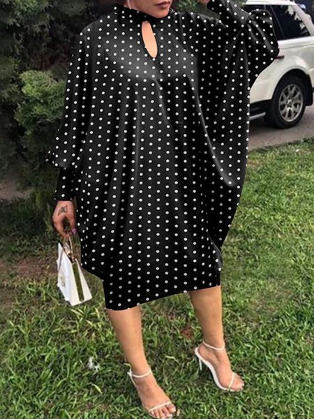 

Plus Size Elegant Polka Dots Loose Dress, Black, Dresses