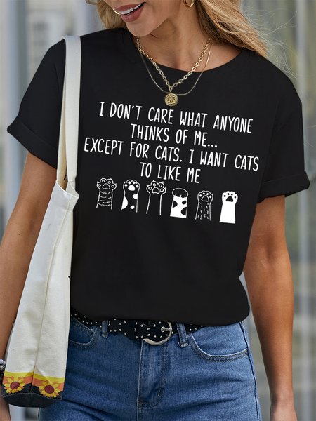 

Women's I Want Cats To Like Me Letters Casual T-Shirt, Black, T-shirts
