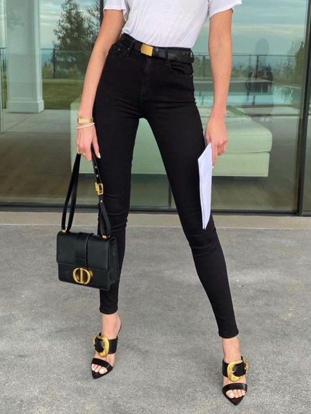 

Micro-Elasticity Long Tight Plain Urban Jeans, Black, Jeans