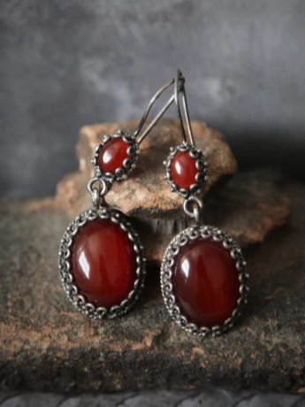 

Retro Style Red Natural Crystal Earrings Casual Ethnic Women's Jewelry, Earrings