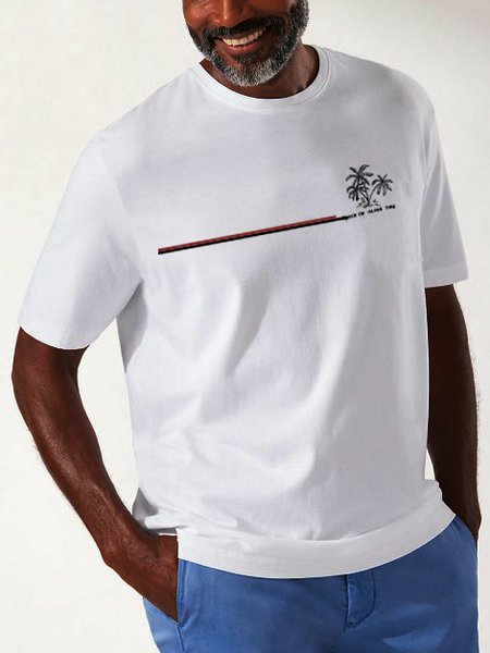 

Coconut Tree Casual Round Neck T-Shirt, White, Men's t-shirts