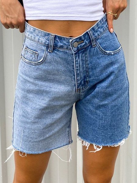 

Regular Fit Denim Casual Color Block Denim Shorts, Blue, Shorts