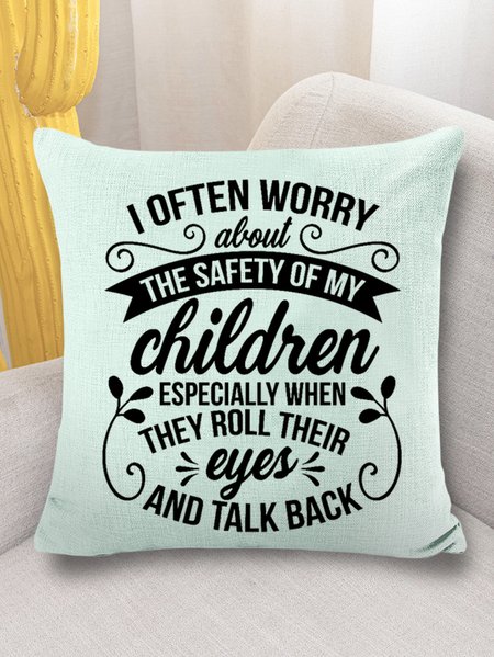 

18*18 Throw Pillow Covers, Women’s Funny Mom I Often Worry About The Safety of My Children Cotton Casual Mother's Day Soft Flax Cushion Pillowcase Case, Green, Pillow Covers