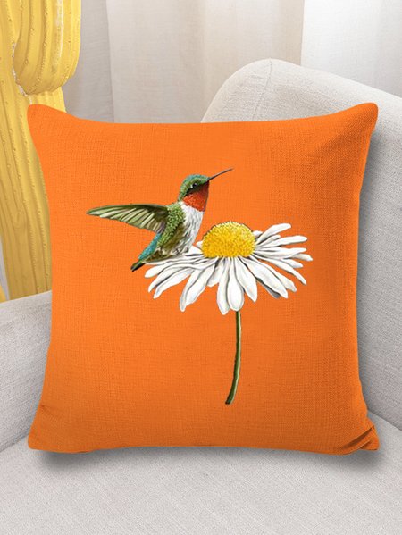 

18*18 Throw Pillow Covers, Women's Hummingbird on Daisy Soft Flax Cushion Pillowcase Case For Living Room, Orange, Pillow Covers