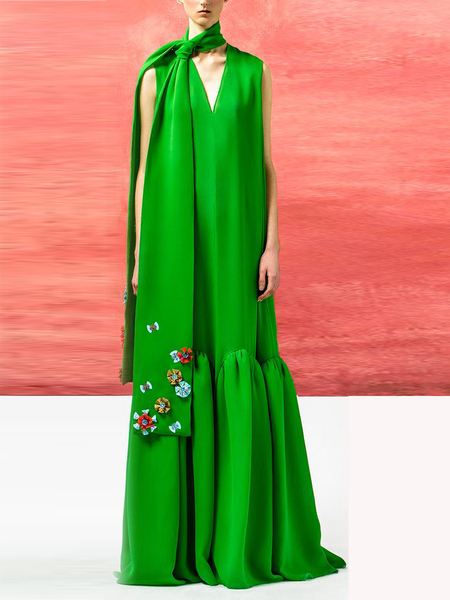

Elegant Halter Party Dress, Green, Maxi Dresses