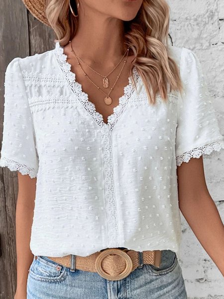 

Loose Elegant V Neck Plain Shirt, White, Shirts & Blouses