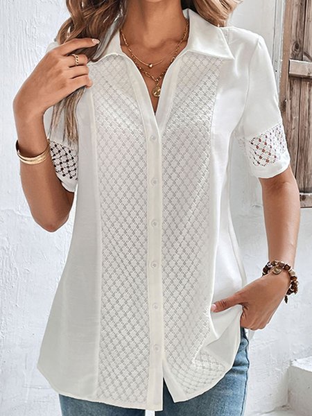 

Shirt Collar Plain Elegant Shirt, White, Blouses & Shirts