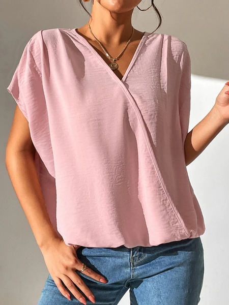 

V Neck Loose Casual Shirt, Pink, Tees & T-shirts