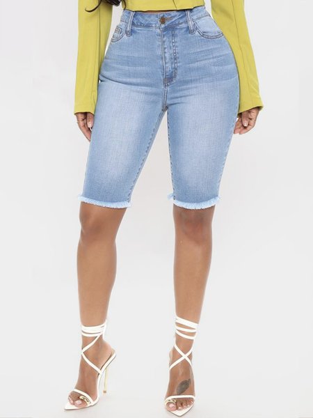 

Regular Fit Plain Casual Denim Denim Shorts, Blue, Shorts