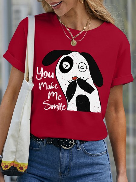 

Lilicloth X Ana Dog You Make Me Smile Women's Crew Neck T-Shirt, Red, T-shirts
