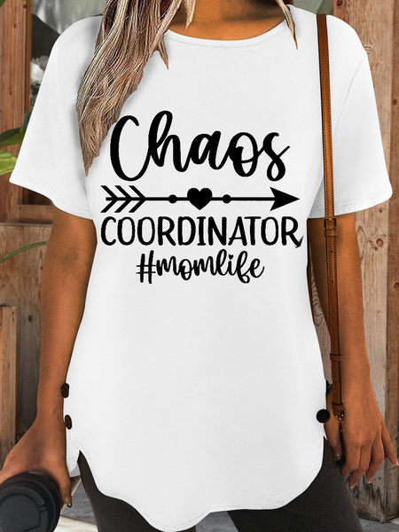 

Women's Funny Mom Quotes Mother's Day Chaos Coordinator Casual Cotton-Blend Text Letters Loose T-Shirt, White, T-shirts