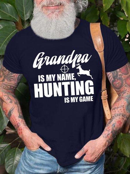 

Men's Grandpa Is My Name Hunting Is My Game Funny Graphic Printing Text Letters Cotton Crew Neck Casual T-Shirt, Purplish blue, T-shirts