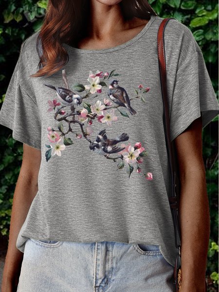 

Women's Blue Bird Nature animal Mother's Day Casual Crew Neck Text Letters T-Shirt, Gray, T-shirts