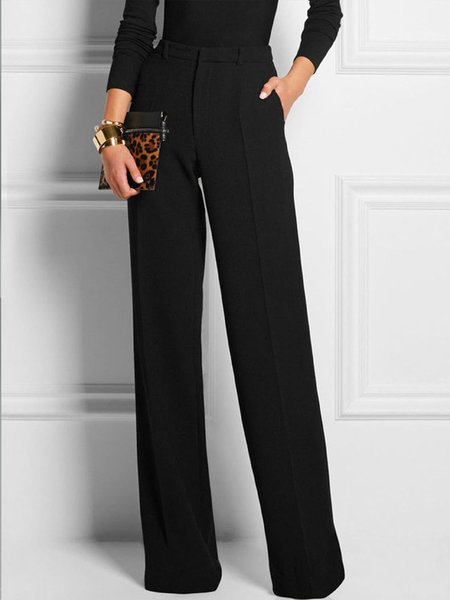 

Plus Size Regular Fit Urban Plain Straight Pants, Black, Plus Bottoms
