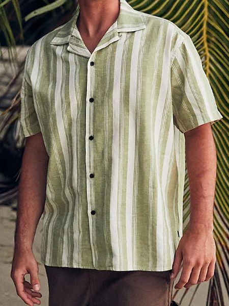 

Striped Chest Pocket Short Sleeve Casual Shirt, Green, Men Shirts