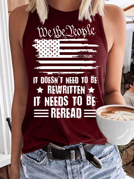 

Women‘s We The People America Flag Crew Neck Cotton-Blend Casual Tank Top, Red, Tank Tops