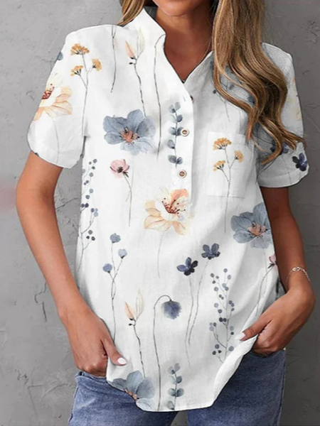 

Half Open Collar Buttoned Loose Casual Shirt, White, Shirts & Blouses