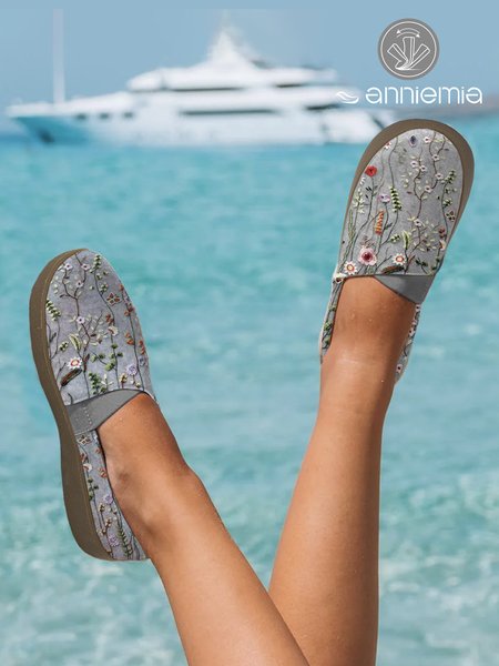 

Comfort Soft-Sole Floral Flats, As picture, Flats