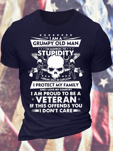 

Men’s I Am Grumpy Old Man I’m Allergic To Stupidity I Break Out In Sarcasm I Protect My Family Cotton Casual T-Shirt, Deep blue, T-shirts