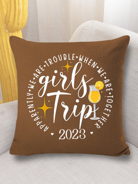 

18*18 Throw Pillow Covers, Women’s Girls Trip Apparently We Are Trouble When We Are Together Soft Flax Cushion Pillowcase Case, Coffee, Pillow Covers