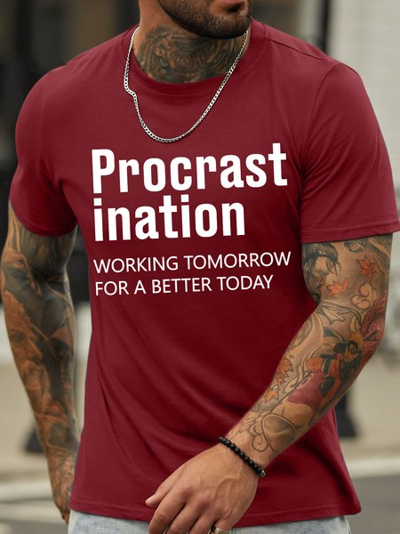 

Lilicloth X Hynek Rajtr Procrast Ination Working Tomorrow For A Better Today Men's Crew Neck Casual T-Shirt, Red, T-shirts