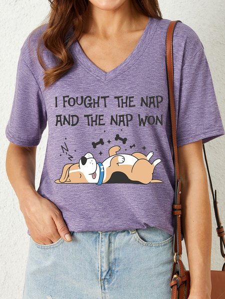 

Lilicloth X Manikvskhan I Fought The Nap And The Nap Won Women's V Neck T-Shirt, Purple, T-shirts