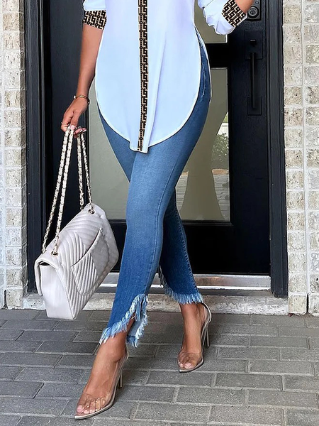 

Plus Size Micro-Elasticity Tight Urban Ankle Pants, Denim blue, Plus Pants