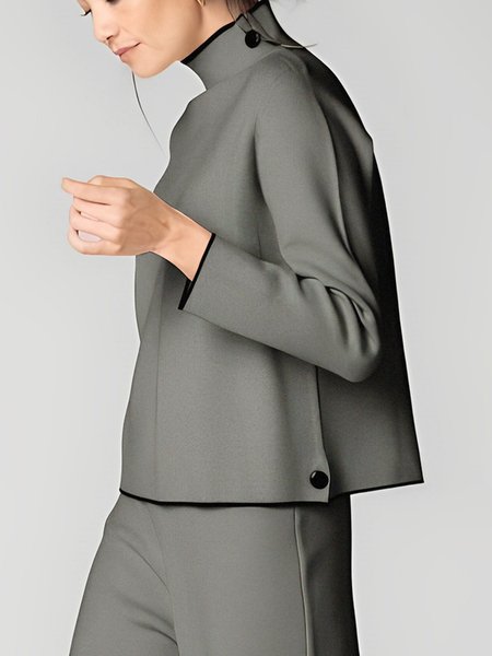 

Plus Size Urban Stand Collar Loose Plain Shirt, Gray, Tops