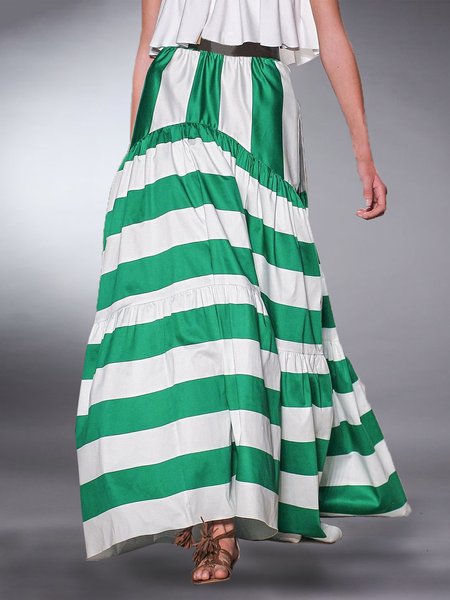 

Daily Elegant Regular Fit Striped Skirt, Green, Maxi Dresses