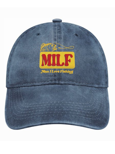 Man I Love Fishing Denim Hat, Deep blue, Men's Hats