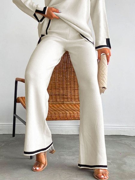 

Plus Size Color Block Urban Regular Fit Pants, White, Bottoms