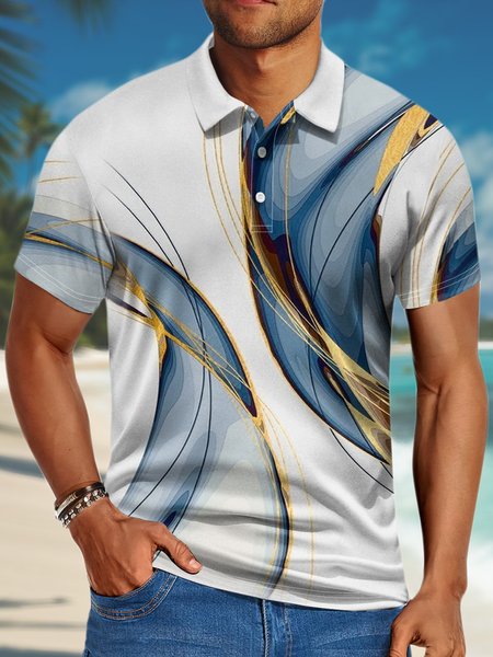 

Men’s Outdoor Vacation Lines Pattern Regular Fit Polo Collar Casual Polo Shirt, As picture, T-shirts