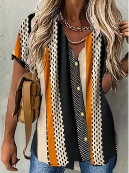 

Geometric Casual Loose Shirt Collar Blouse, Brown, Shirts & Blouses