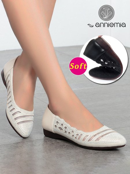 

Comfortable Soft Rhinestone Hollow Pointed Toe Shoes, Off white, Sandals