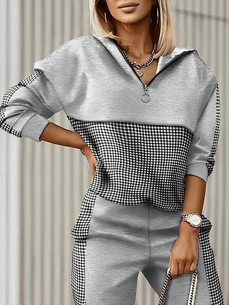 Plus Size Hoodie Loose Color Block Casual Hoodie