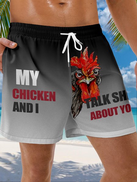 

Rooster Drawstring Beach Shorts, Black, Men's shorts