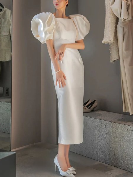 

Women's White Elegant Regular Fit Party Dress, Maxi Dresses