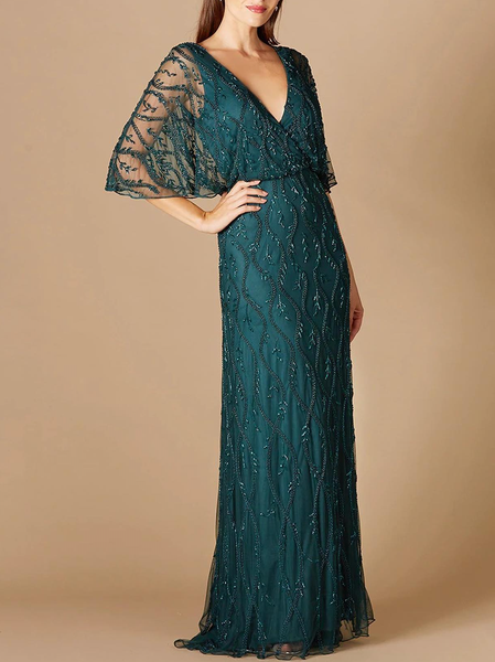 

Regular Fit Elegant Lace Floral Wedding Guest Dress, Green, Maxi Dresses