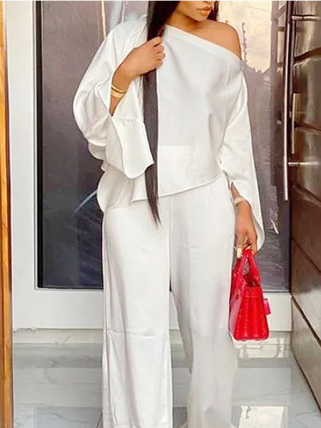 

Loose Casual Asymmetrical Plain Shirt, White, Blouses and Shirts