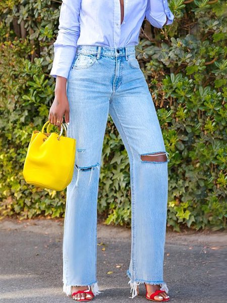 

Casual Regular Fit Plain Jeans, Blue, Jeans