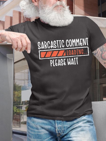 

Men’s Sarcastic Comment Please Wait Crew Neck Text Letters Casual Cotton T-Shirt, Deep gray, T-shirts