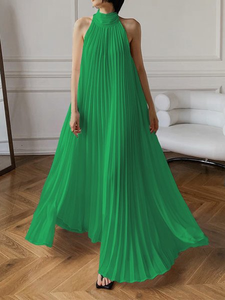 

Vacation Plain Halter Sleeveless Maxi Dress, Green, Maxi Dresses