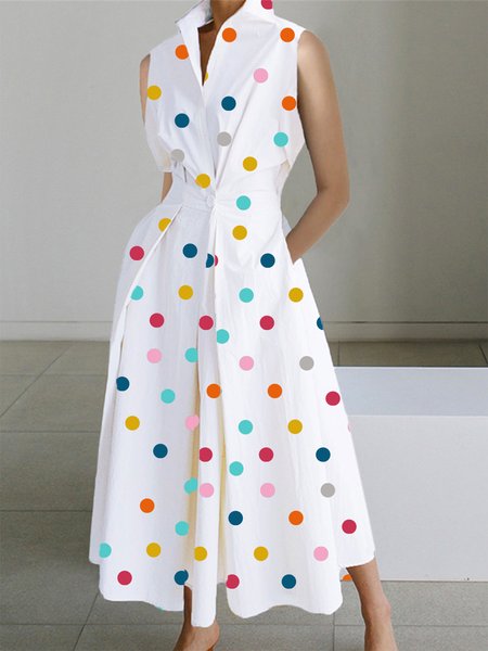 

Urban Shirt Collar Polka Dots Midi Dress, Multicolor, Maxi Dresses