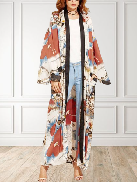

Casual V Neck Loose Floral Kimono, As picture, Others